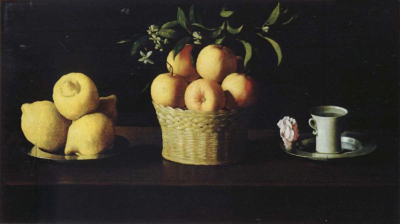 Francisco de Zurbaran Style life with lemon of orange and a rose Germany oil painting art